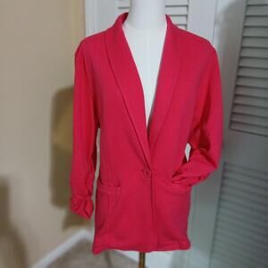 Susan Grave Med HOT PINK Cotton/Poly/Spandex Blend Blazer Easy-Care Ruched Slv